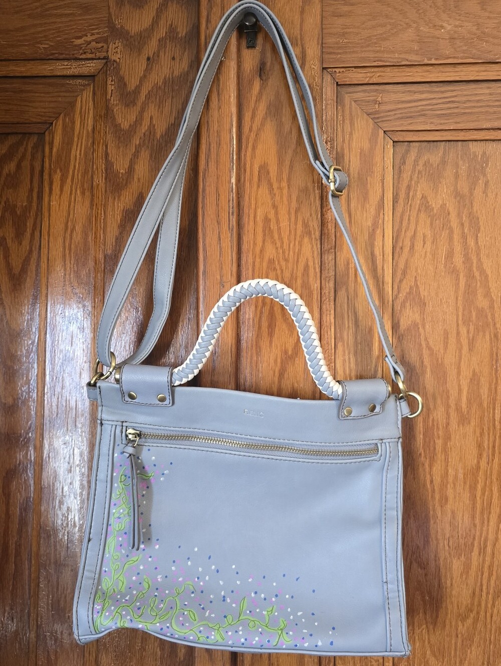 HANDCRAFTED Upcycled Dusty Blue Handbag HANDPAINTED Floral Light Blue Purse